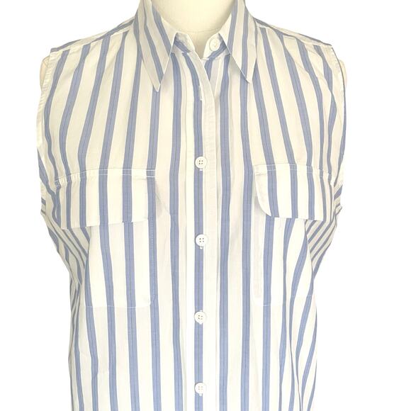 Equipment Femme Womens Cotton Sleeveless Striped Button Up Preppy Size Large - Picture 4 of 7